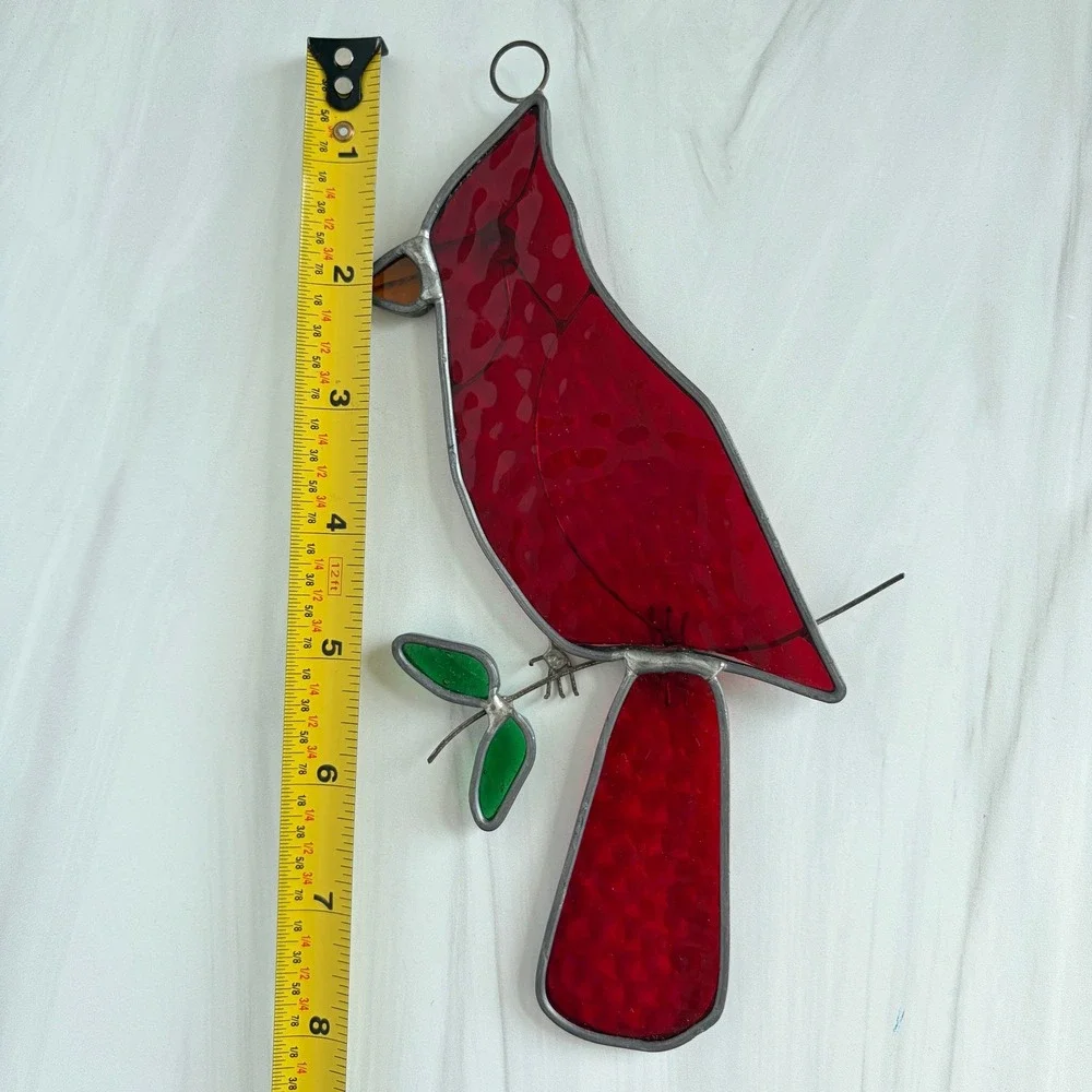 Vintage Stained Glass Cardinal Suncatcher Red Bird Window Hanging Decor 8 inch